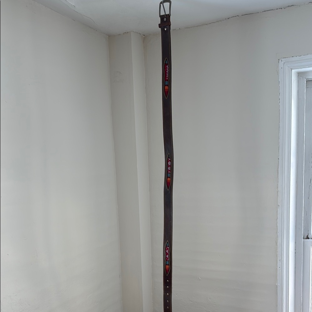 Brown Peruvian belt handmade in Peru with textile accents